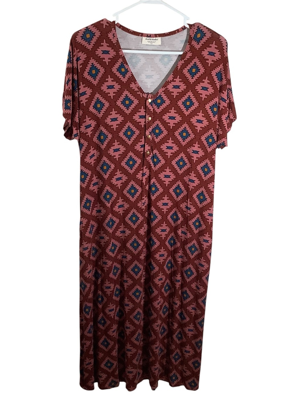 Dwell & Slumber V-Neck Short Sleeve Geo Print Dress